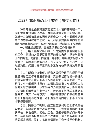 2025年意识形态工作要点（集团公司）