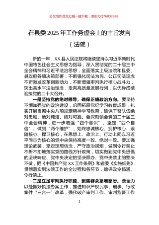 在县委2025年工作务虚会上的主旨发言（法院）