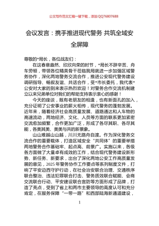 会议发言：携手推进现代警务+共筑全域安全屏障