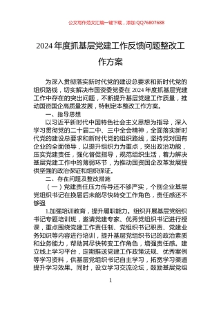2024年度抓基层党建工作反馈问题整改工作方案