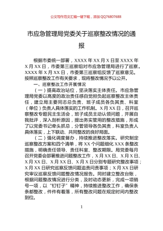 市应急管理局党委关于巡察整改情况的通报