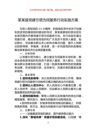 某某县党建引领为民服务行动实施方案