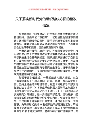 关于落实新时代党的组织路线方面的整改情况