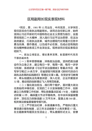 区局副局长现实表现材料