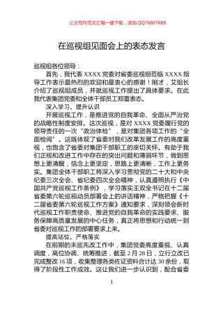 在巡视组见面会上的表态发言