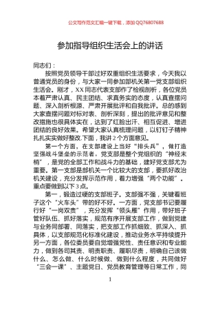 参加指导组织生活会上的讲话