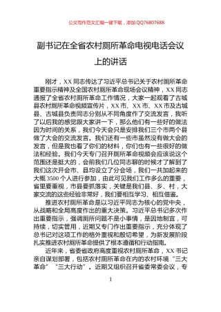副书记在全省农村厕所革命电视电话会议上的讲话
