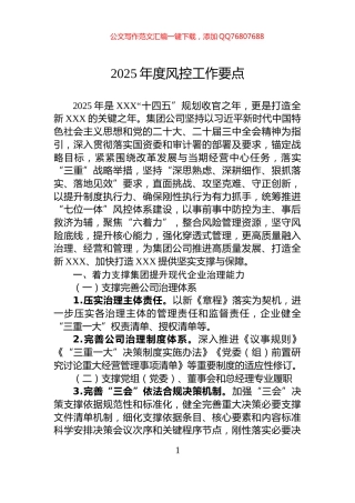 2025年度风控工作要点