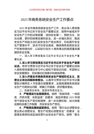 2025年商务系统安全生产工作要点