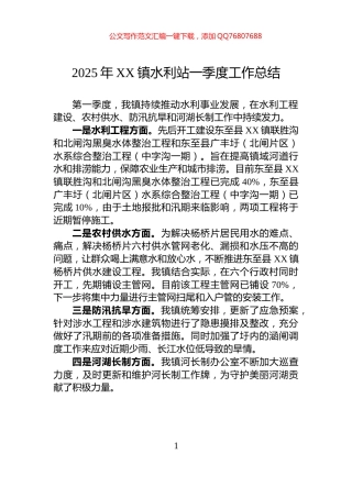 2025年XX镇水利站一季度工作总结