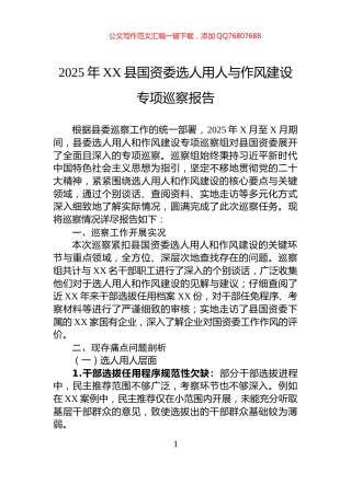 2025年XX县国资委选人用人与作风建设专项巡察报告