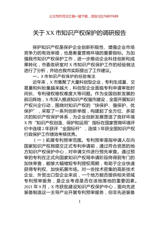 关于XX市知识产权保护的调研报告