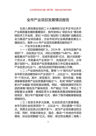 全市产业项目发展情况报告