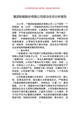 集团新能股份有限公司政治生态分析报告