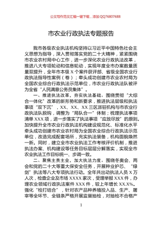 市农业行政执法专题报告