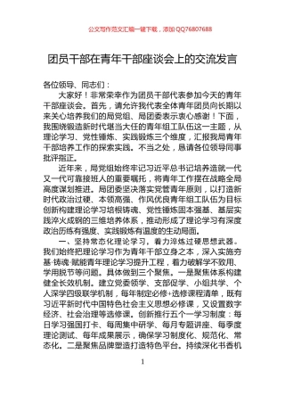 团员干部在青年干部座谈会上的交流发言