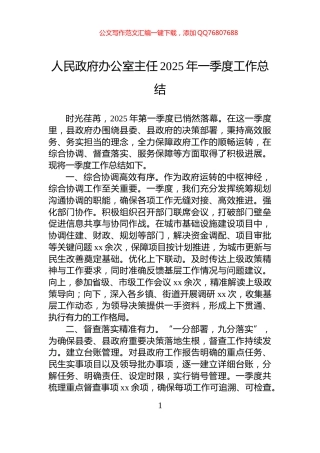 人民政府办公室主任2025年一季度工作总结