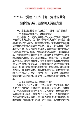 2025年“党建+”工作计划：党建促业务，融合促发展，凝聚机关党建力量