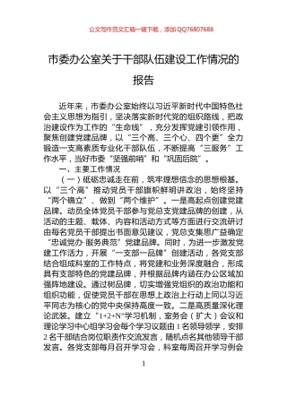 市委办公室关于干部队伍建设工作情况的报告
