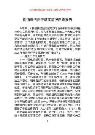 街道普法责任落实情况自查报告