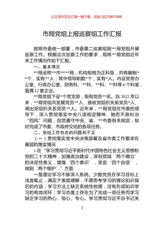 市局党组上报巡察组工作汇报