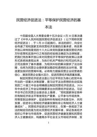 民营经济促进法：平等保护民营经济的基本法