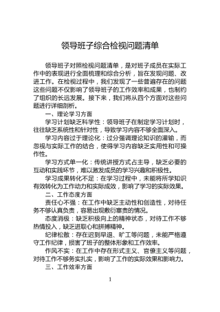 领导班子综合检视问题清单