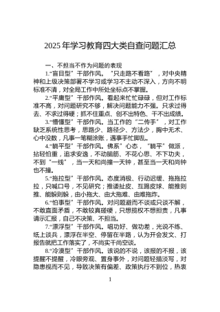 2025年学习教育四大类自查问题汇总
