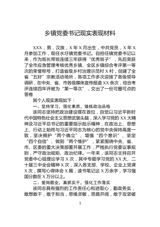 乡镇党委书记现实表现材料