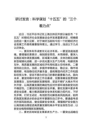 研讨发言：科学谋划“十五五”的“三个着力点”