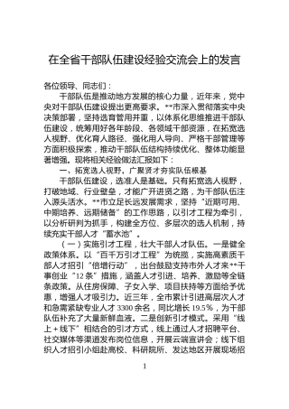 在全省干部队伍建设经验交流会上的发言