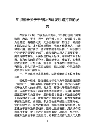 组织部长关于干部队伍建设思路打算的发言