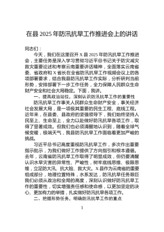 在县2025年防汛抗旱工作推进会上的讲话