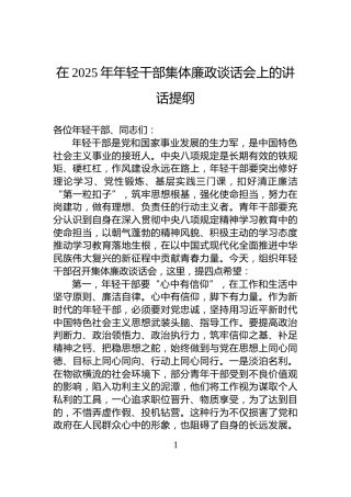 在2025年年轻干部集体廉政谈话会上的讲话提纲