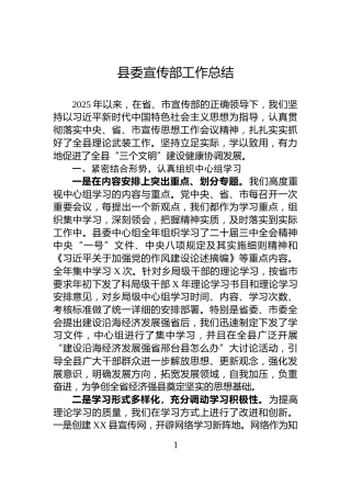 县委宣传部工作总结