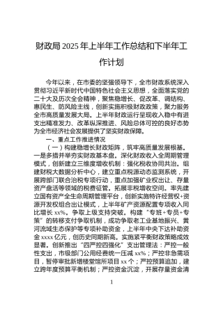 财政局2025年上半年工作总结和下半年工作计划