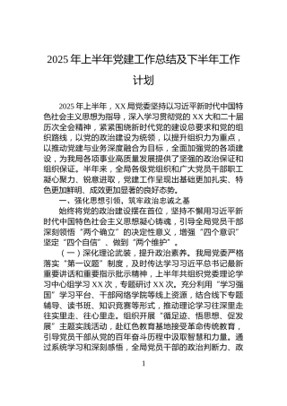 2025年上半年党建工作总结及下半年工作计划