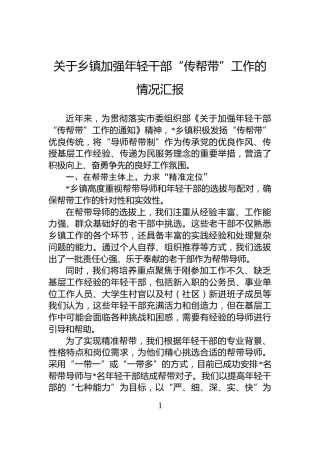关于乡镇加强年轻干部“传帮带”工作的情况汇报