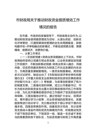 市财政局关于推动财政资金提质增效工作情况的报告