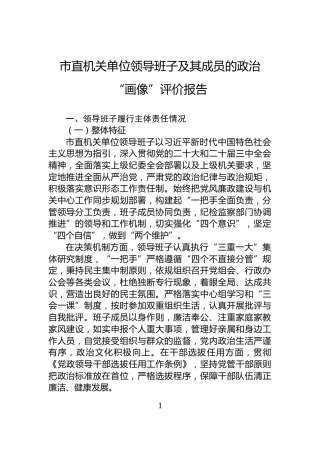 市直机关单位领导班子及其成员的政治“画像”评价报告