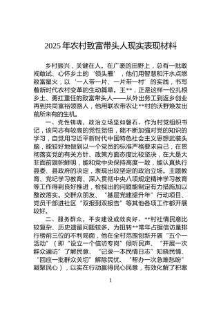 2025年农村致富带头人现实表现材料