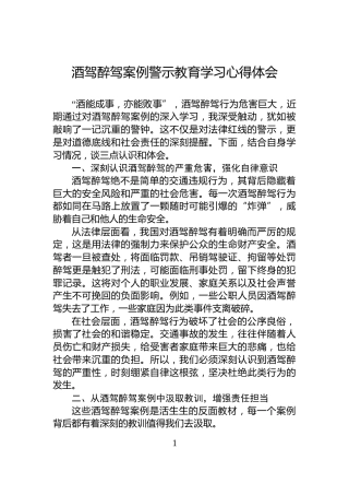 酒驾醉驾案例警示教育学习心得体会