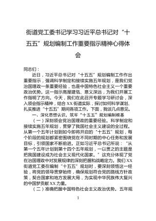 街道党工委书记学习习近平总书记对“十五五”规划编制工作重要指示精神心得体会