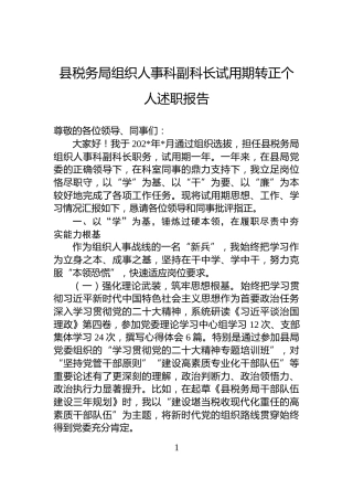 县税务局组织人事科副科长试用期转正个人述职报告