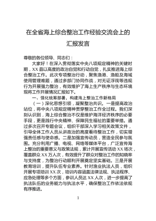 在全省海上综合整治工作经验交流会上的汇报发言
