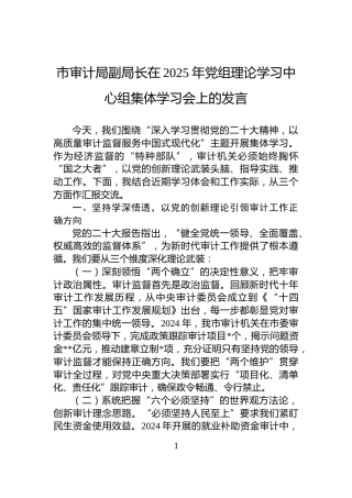 市审计局副局长在2025年党组理论学习中心组集体学习会上的发言