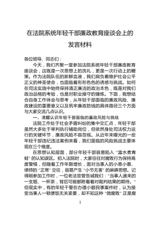 在法院系统年轻干部廉政教育座谈会上的发言材料