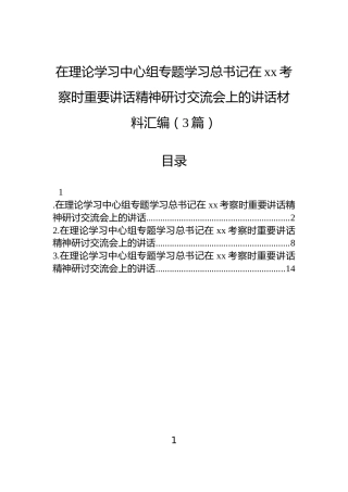 在理论学习中心组专题学习总书记在xx考察时重要讲话精神研讨交流会上的讲话材料汇编（3篇）