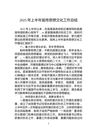 2025年上半年宣传思想文化工作总结