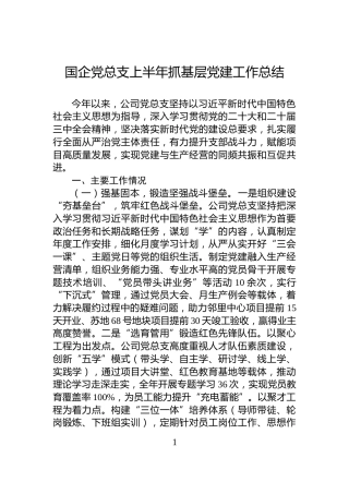 国企党总支上半年抓基层党建工作总结